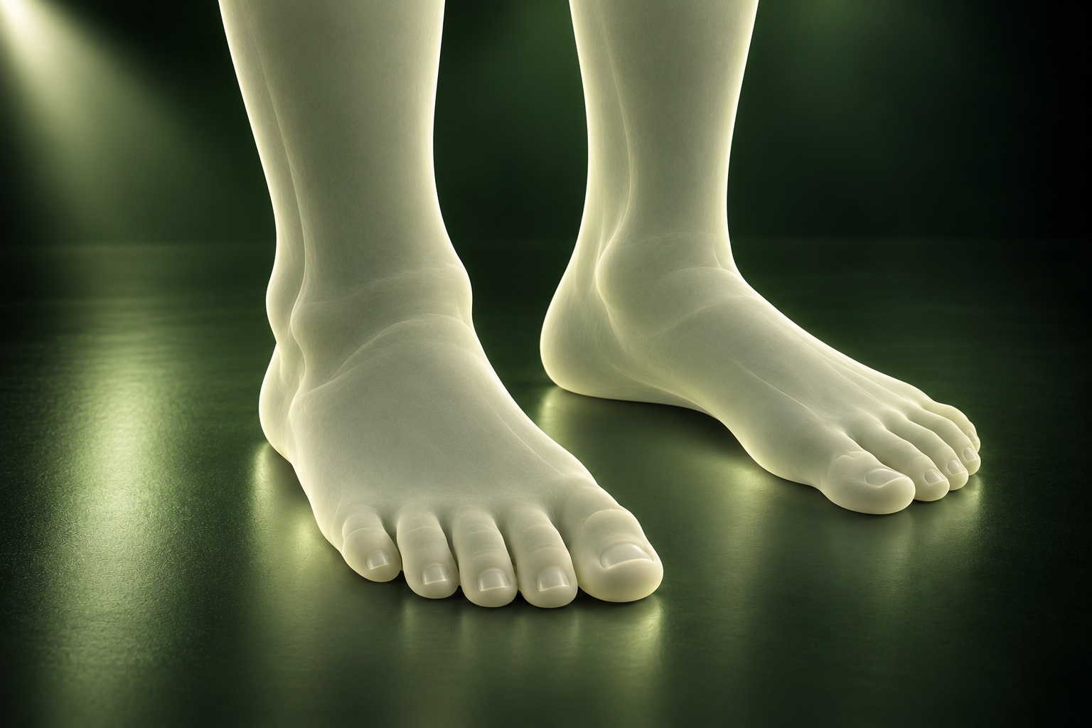 Illustration of a pair of feet standing on a green floor